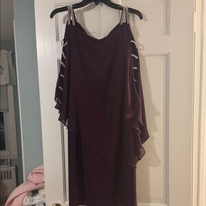 MSK Plum Chiffon Midi Dress with Sparkle Straps